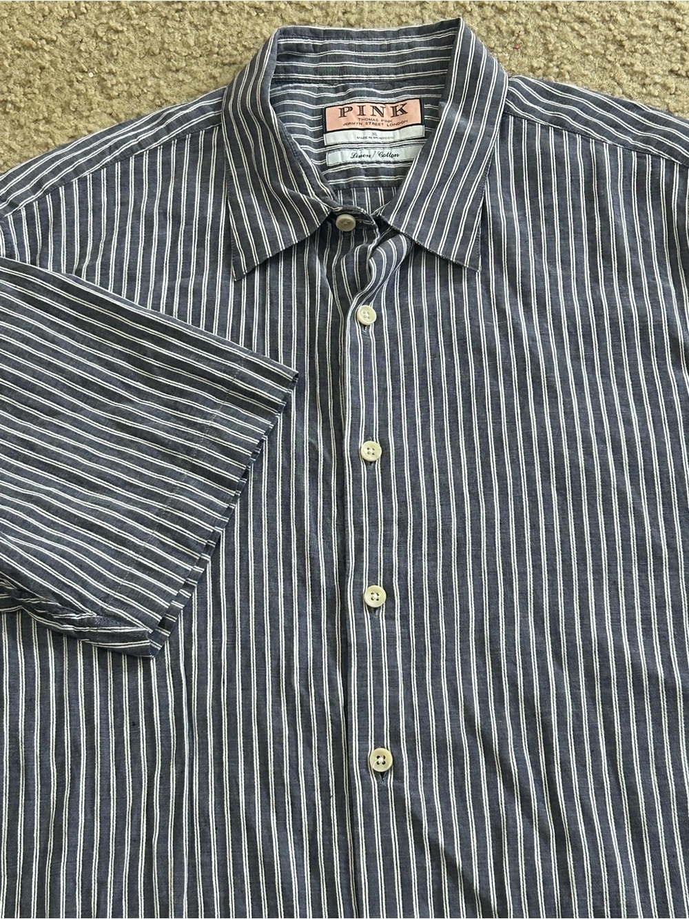 PINK Thomas Pink Jermyn Street London Striped Button Shirt Mens XL Linen Blend - Picture 1 of 8